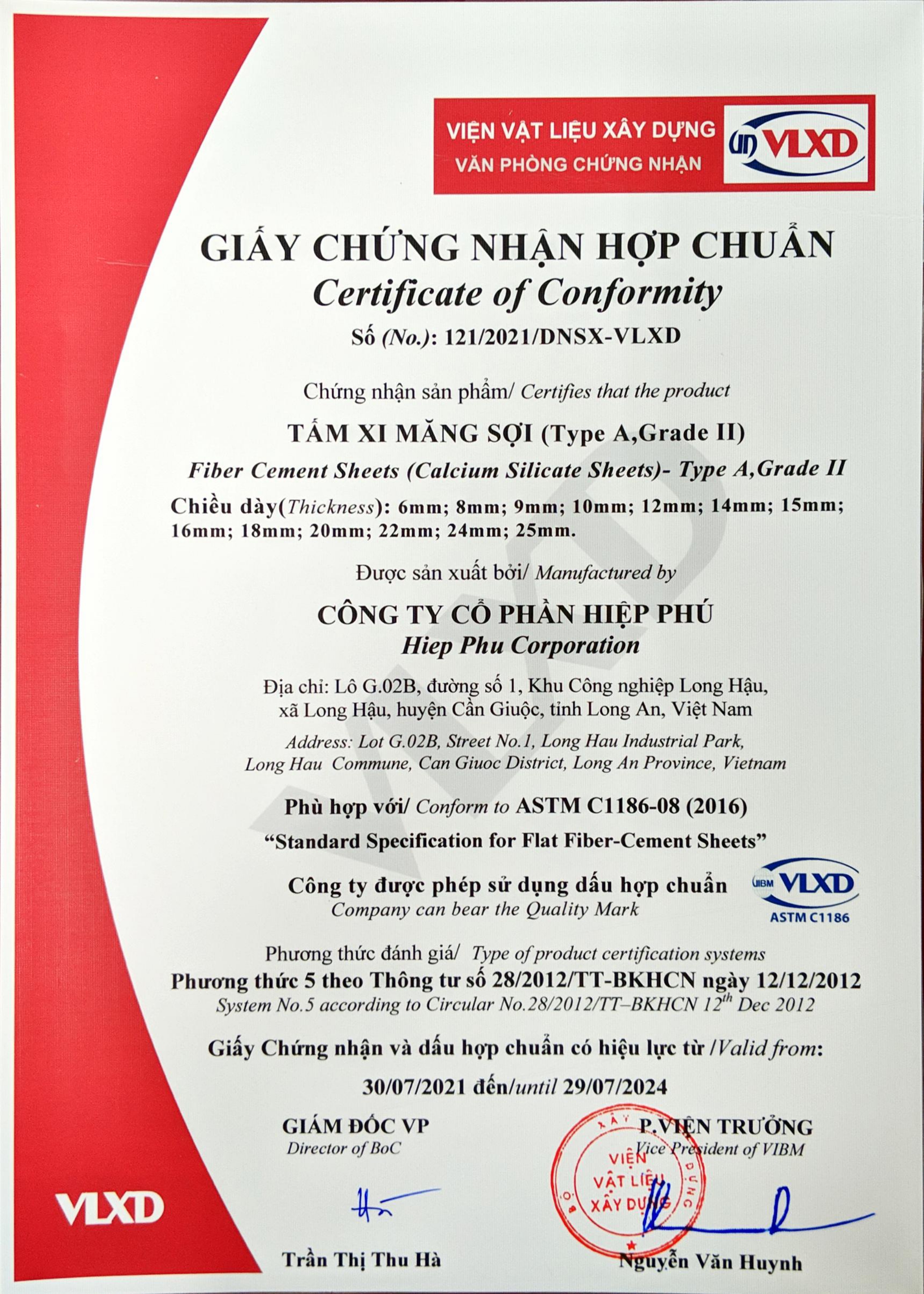 Chứng nhận ASTM C1186 Type A