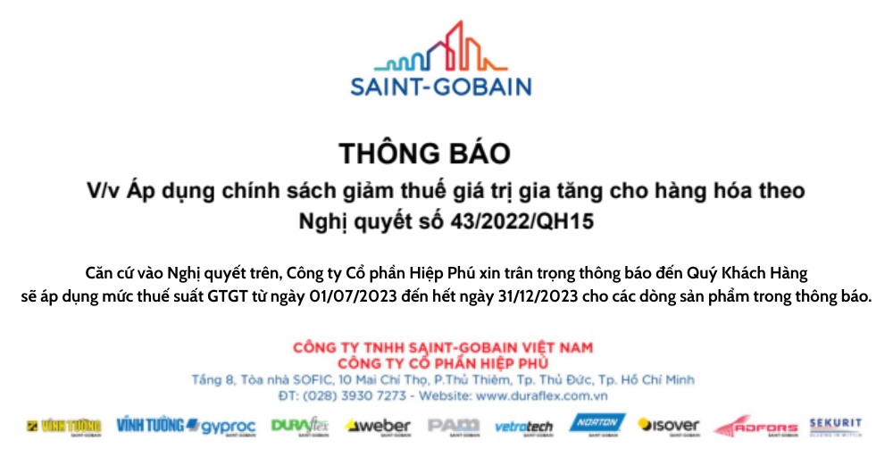 Thông báo | V/v giảm thuế GTGT theo nghị quyết 43/2022/QH15