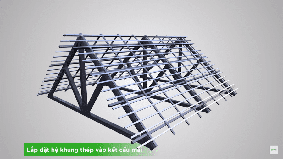 Lắp đặt hệ khung thép vào kết cấu lợp mái bằng tấm cemboard 